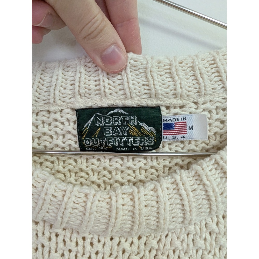 Vintage North Bay Outfitters Fisherman Sweater Made in USA Heavy Knit Ivory M - Picture 4 of 8